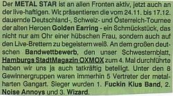 MetalStar magazine (Germany) Deutschland tour info